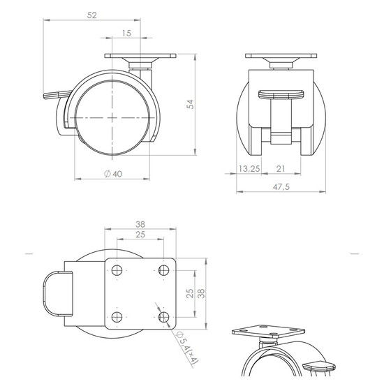 Bútorgörgő puha futófelülettel 40mm Szürke fékes Bútorgörgő puha futófelülettel 40mm Szürke fékes