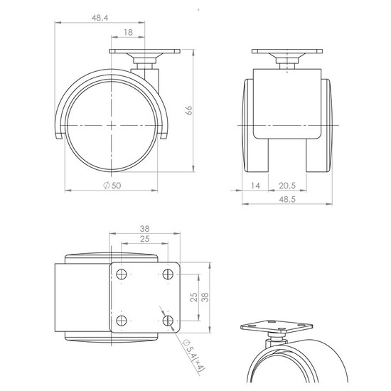 Bútorgörgő puha futófelülettel 50mm Szürke Bútorgörgő puha futófelülettel 50mm Szürke