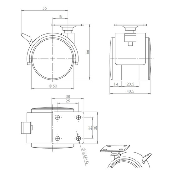 Bútorgörgő puha futófelülettel 50mm Szürke fékes Bútorgörgő puha futófelülettel 50mm Szürke fékes