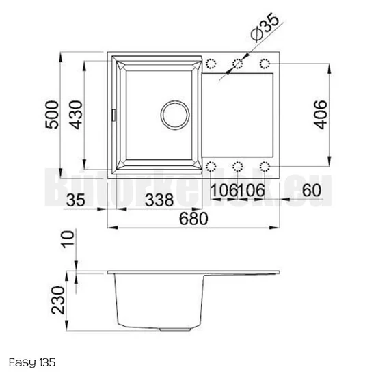 Elleci Easy 135 gránit mosogató G48 Cemento 660x480mm