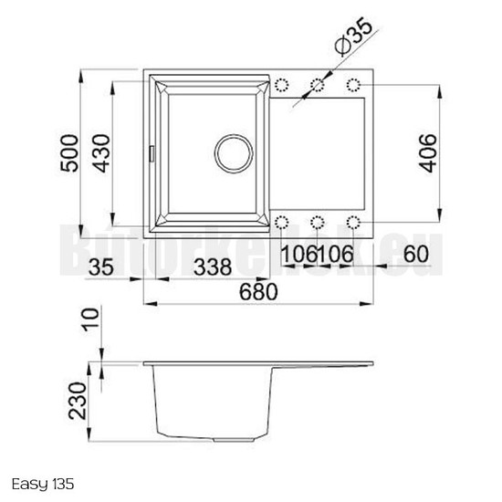 Elleci Easy 135 gránit mosogató G48 Cemento 660x480mm