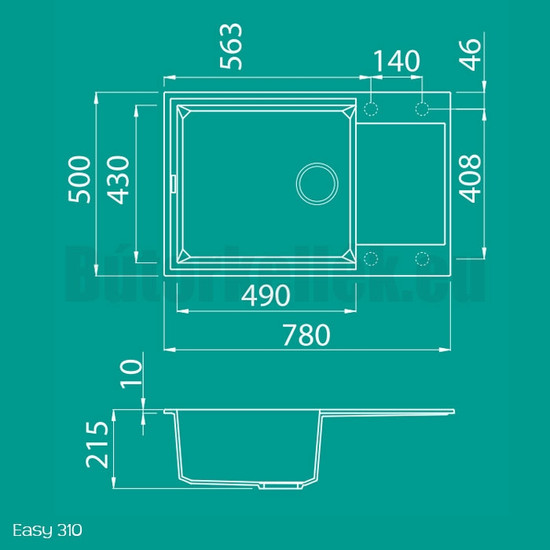 Elleci Easy 310 gránit mosogató G40 Full Black 760x480mm