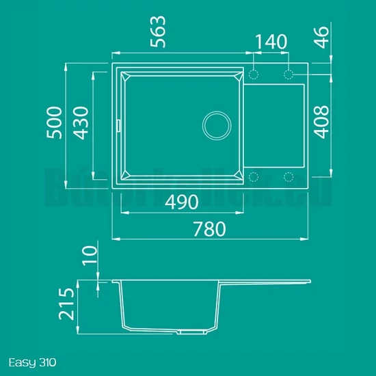 Elleci Easy 310 gránit mosogató G62 Bianco Antico 760x480mm