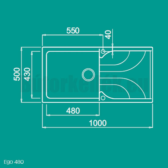 Elleci Ego 480 gránit mosogató G68 Bianco Titano 980x485mm Elleci Ego 480 gránit mosogató G68 Bianco Titano 980x485mm