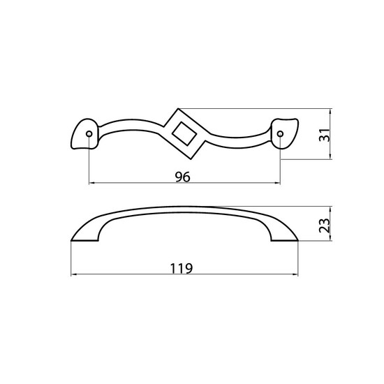 Fogantyú E046-96mm Fényes antikolt