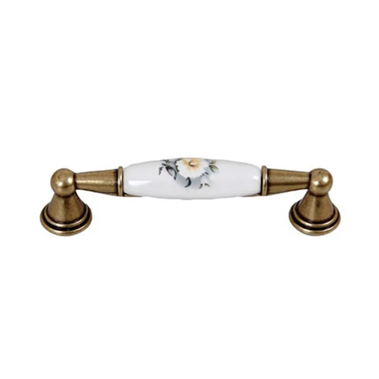 Fogantyú E051-96 Antikolt Bronz-Szürke Virág Fém-Porcelán
