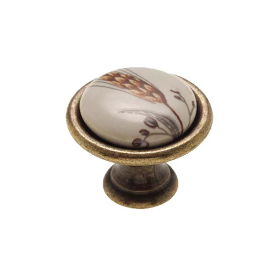 Fogantyú P08.01.81.04 Antikolt Bronz-Búzakalász Fém/Porcelán