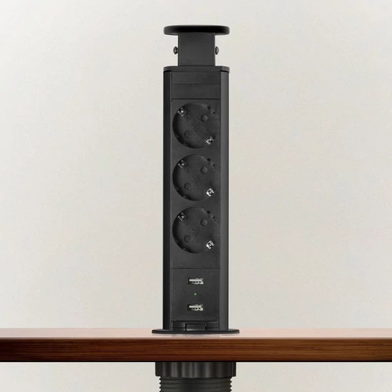 Konnektor Munkalapba süllyeszthető 3-as 1,5m+USB Matt Fekete