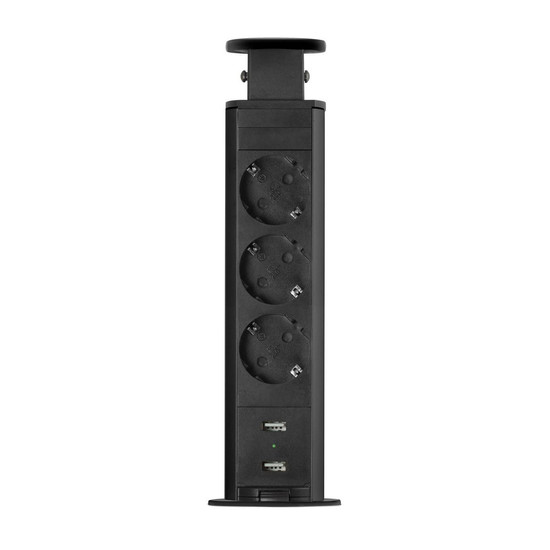 Konnektor Munkalapba süllyeszthető 3-as 1,5m+USB Matt Fekete Konnektor Munkalapba süllyeszthető 3-as 1,5m+USB Matt Fekete