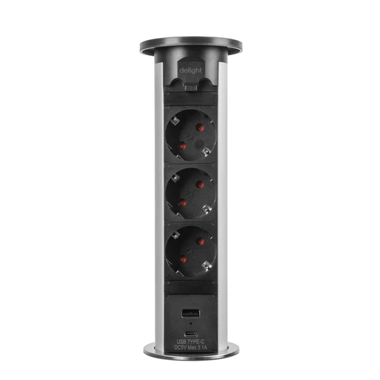 Munkalapba süllyeszthető Motoros elosztó 3-as 1,5m + 2USB Ezüst