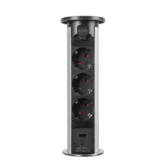 Munkalapba süllyeszthető Motoros elosztó 3-as 1,5m + 2USB Ezüst Munkalapba süllyeszthető Motoros elosztó 3-as 1,5m + 2USB Ezüst