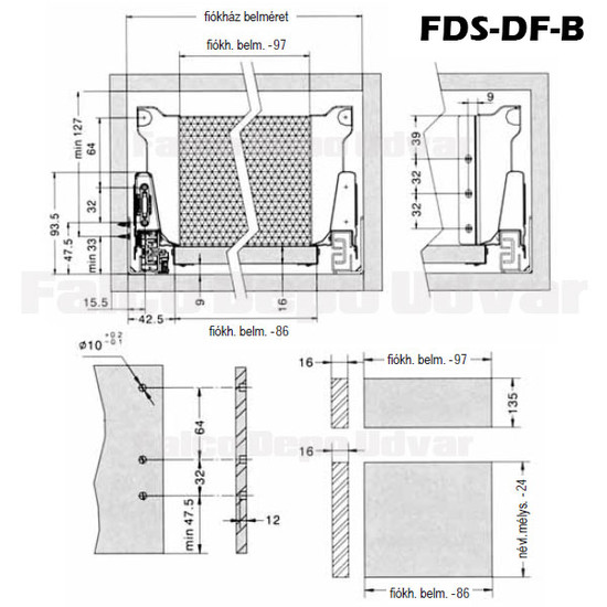 FDS-DF-B Fiókrendszer 350mm Fehér