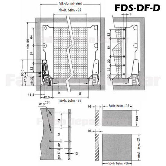 FDS-DF-D Fiókrendszer 400mm Fehér