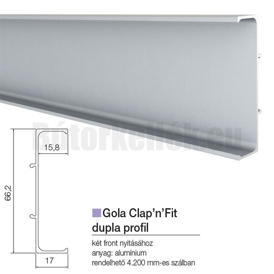 Fogantyú profil GOLA Clap'N'fit Dupla profil Alumínium 4200mm