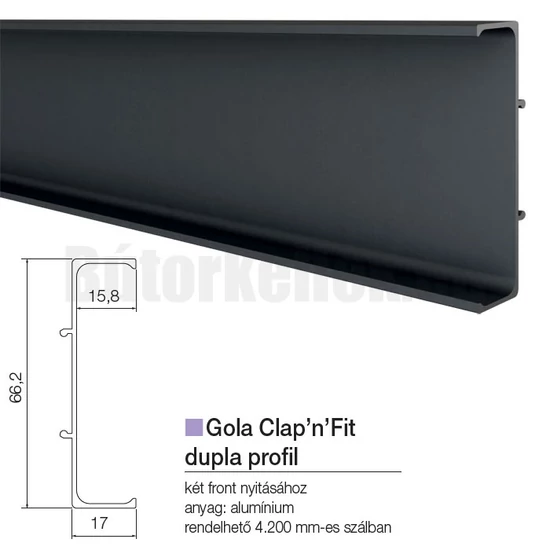 Fogantyú profil GOLA Clap'N'fit Dupla profil Fekete 4200mm