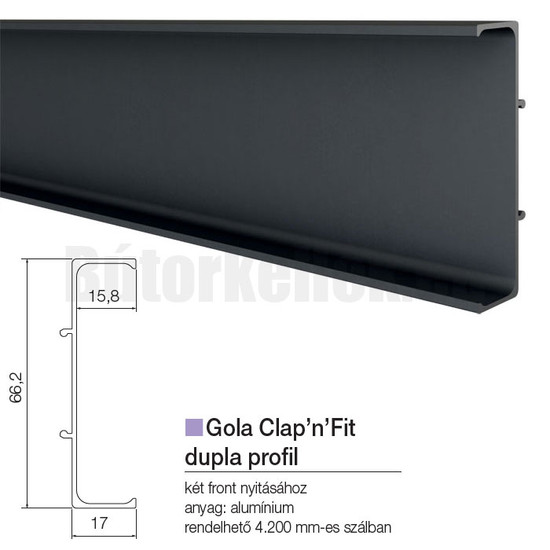 Fogantyú profil GOLA Clap'N'fit Dupla profil Fekete 4200mm Fogantyú profil GOLA Clap'N'fit Dupla profil Fekete 4200mm