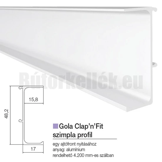 Fogantyú profil GOLA Clap'N'fit Szimpla profil Fehér 4200mm
