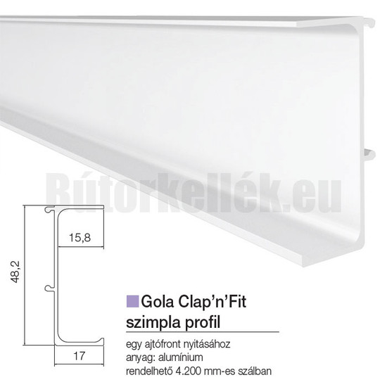 Fogantyú profil GOLA Clap'N'fit Szimpla profil Fehér 4200mm