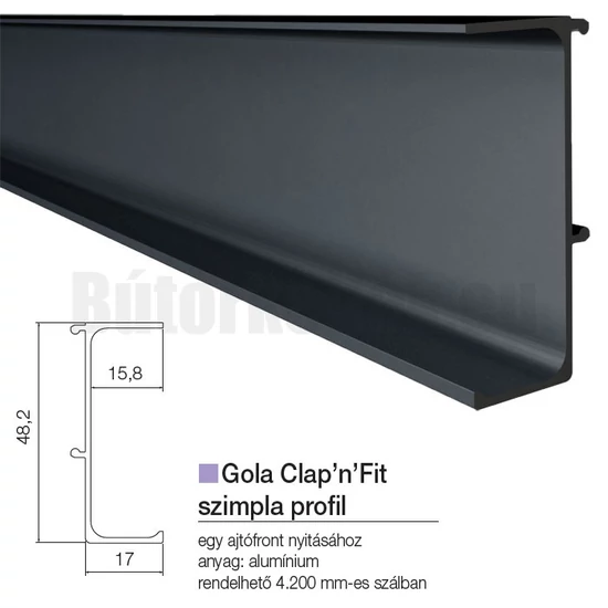 Fogantyú profil GOLA Clap'N'fit Szimpla profil Fekete 4200mm