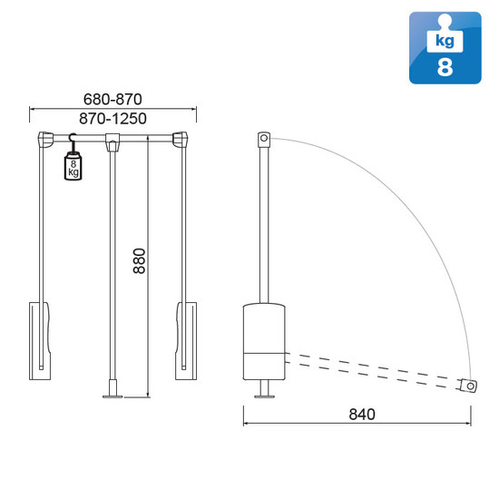 Gardróblift 14105.002 680-870 mm Alu-fekete Gardróblift 14105.002 680-870 mm Alu-fekete