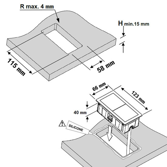 Konnektor VersaHit Mono rejtett elosztó 1x230V Fekete Konnektor VersaHit Mono rejtett elosztó 1x230V Fekete