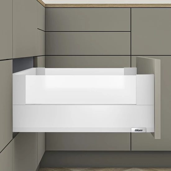 Blum MERIVOBOX fiókszett E magasságú BOXCOVER Üveg oldallal 500mm Selyemfehér
