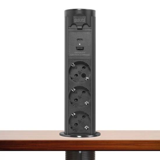 Beépíthető rejett elosztó Motoros 3-as + USB + TYPE-C &quot;TouchControl&quot; Fekete