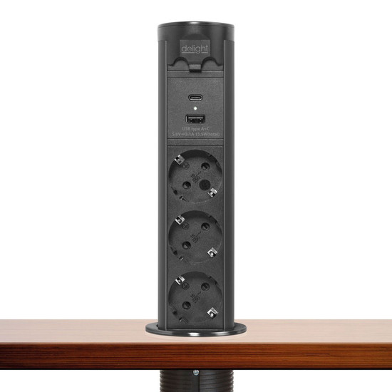Beépíthető rejett elosztó Motoros 3-as + USB + TYPE-C "TouchControl" Fekete/Inox