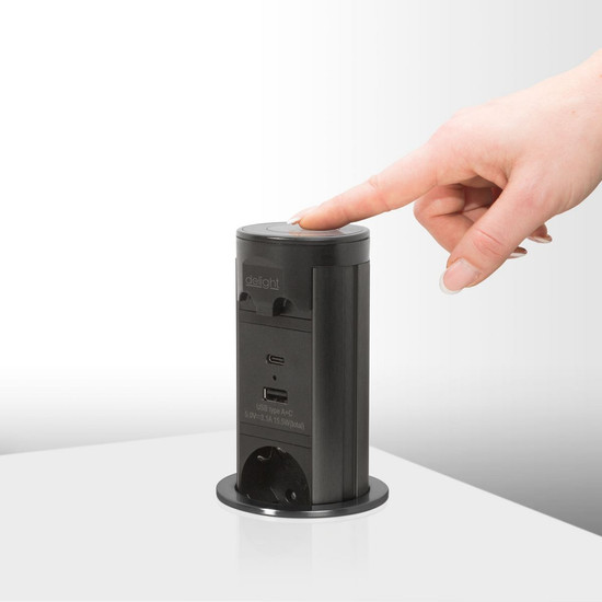 Beépíthető rejett elosztó Motoros 3-as + USB + TYPE-C "TouchControl" Fekete/Inox