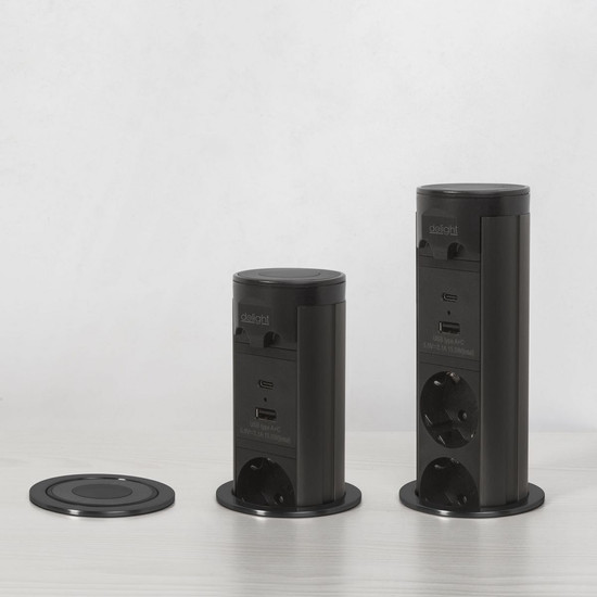 Beépíthető rejett elosztó Motoros 3-as + USB + TYPE-C "TouchControl" Fekete/Inox