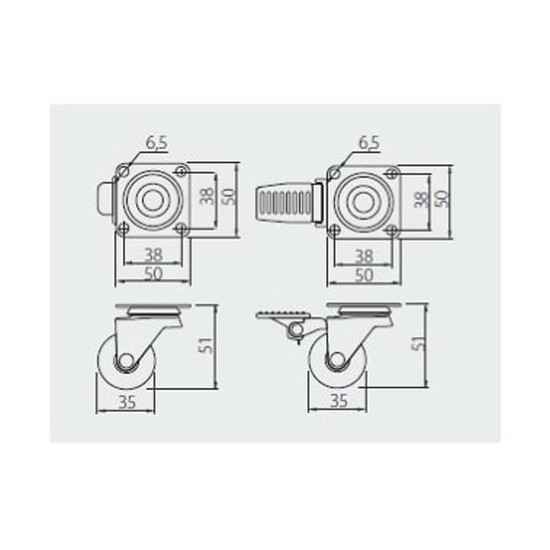 Bútorgörgő 35mm Talpas Fékes Áttetsző fehér 25kg Bútorgörgő 35mm Talpas Fékes Áttetsző fehér 25kg