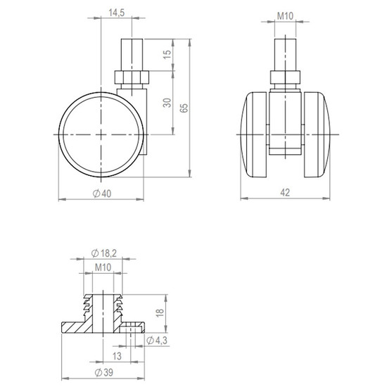 Bútorgörgő 40mm M10x15mm Menetes fekete StrongCastors Bútorgörgő 40mm M10x15mm Menetes fekete StrongCastors