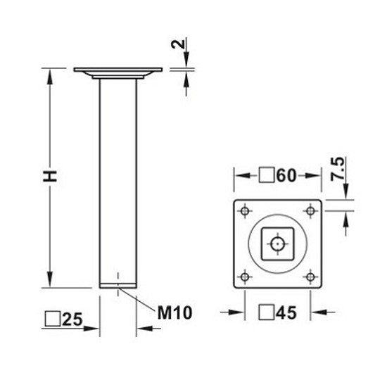 Bútorláb 25x25x300mm Fekete acél Bútorláb 25x25x300mm Fekete acél