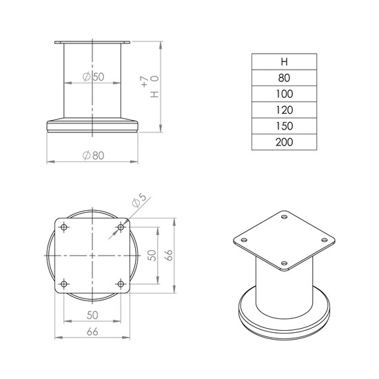 Bútorláb StrongLegs FS001, 150mm Rozsdamentes acél imitáció