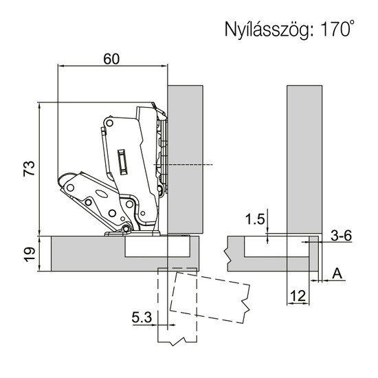 Bútorpánt FDS C82 Csillapított klippes Ráütődő 170°-os pánt+Pántnyak takaró Nikkel