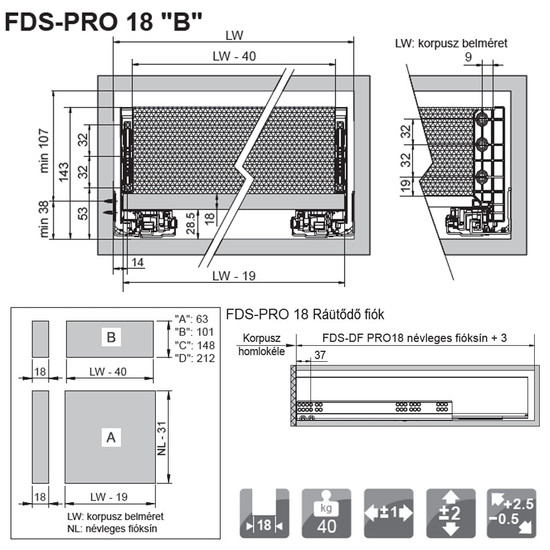 FDS-PRO 18 B Fiókrendszer 500mm Fehér FDS-PRO 18 B Fiókrendszer 500mm Fehér