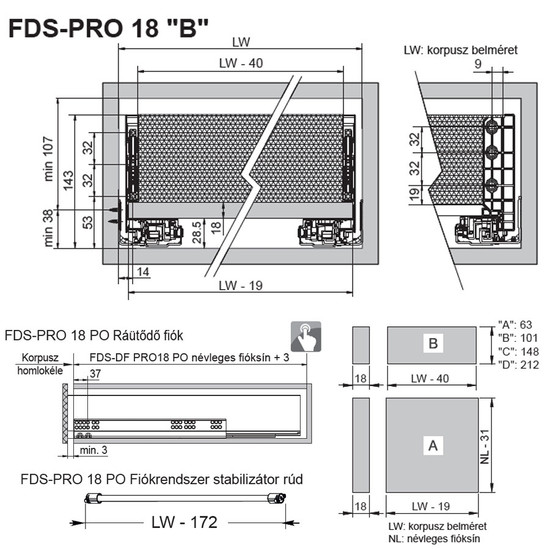 Fiókcsúszó FDS-PRO 18 B Push Open Duplafalú fiókoldal 500mm Fehér Fiókcsúszó FDS-PRO 18 B Push Open Duplafalú fiókoldal 500mm Fehér
