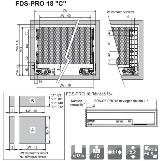 FDS-PRO 18 C Fiókrendszer 500mm Fehér FDS-PRO 18 C Fiókrendszer 500mm Fehér
