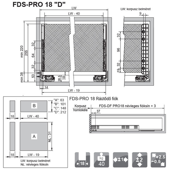 FDS-PRO 18 D Fiókrendszer 400mm Antracit FDS-PRO 18 D Fiókrendszer 400mm Antracit