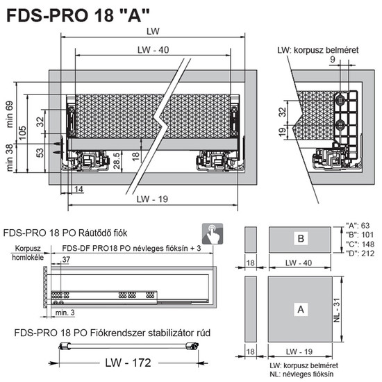 FDS-PRO 18 HD A Fiókrendszer 500mm Antracit 60kg