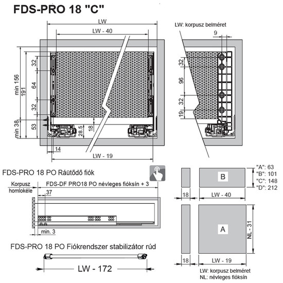 FDS-PRO 18 HD C Fiókrendszer 450mm Fehér 60kg FDS-PRO 18 HD C Fiókrendszer 450mm Fehér 60kg