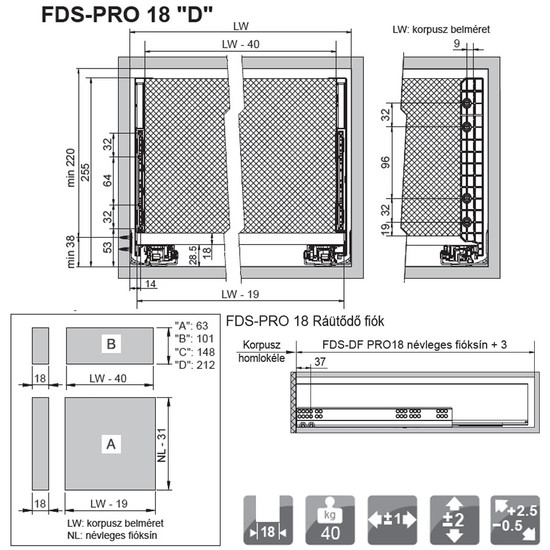 FDS-PRO 18 HD D Fiókrendszer 450mm Fehér 60kg FDS-PRO 18 HD D Fiókrendszer 450mm Fehér 60kg