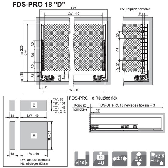 FDS-PRO 18 HD D Fiókrendszer 500mm Fehér 60kg FDS-PRO 18 HD D Fiókrendszer 500mm Fehér 60kg
