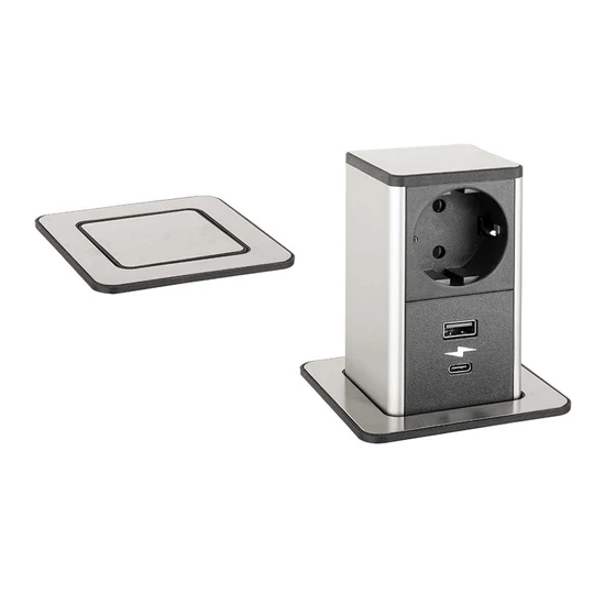 Konnektor-rejtett elosztó StrongPower PowerUp 1x230V-1xUSB A/C Nemesacél