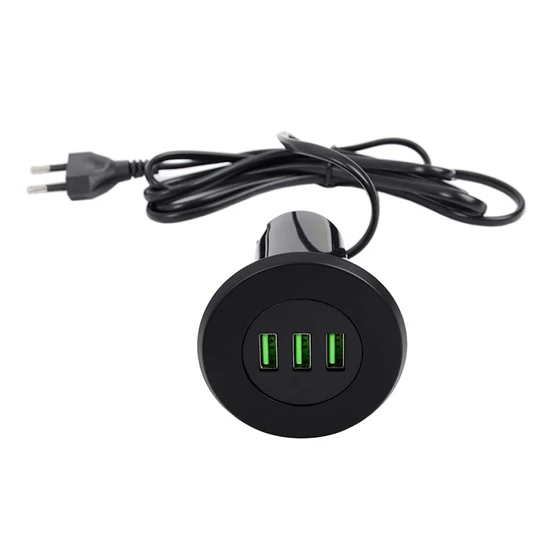 Konnektor-rejtett elosztó StrongPower USB töltő 3xUSB-A Fekete