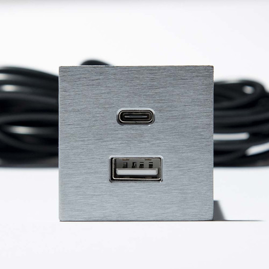 Konnektor-rejtett elosztó VersaPick 2xUSB A/C Töltő négyzet alakú Rozsdamentes acél Konnektor-rejtett elosztó VersaPick 2xUSB A/C Töltő négyzet alakú Rozsdamentes acél