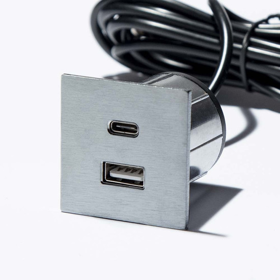 Konnektor-rejtett elosztó VersaPick 2xUSB A/C Töltő négyzet alakú Rozsdamentes acél Konnektor-rejtett elosztó VersaPick 2xUSB A/C Töltő négyzet alakú Rozsdamentes acél