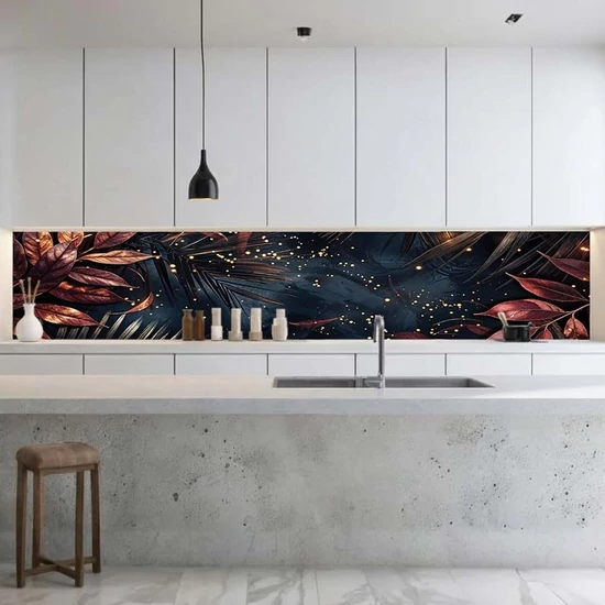Konyhai hátfal Wallplex falburkoló Bronz Levelek 60x300cm