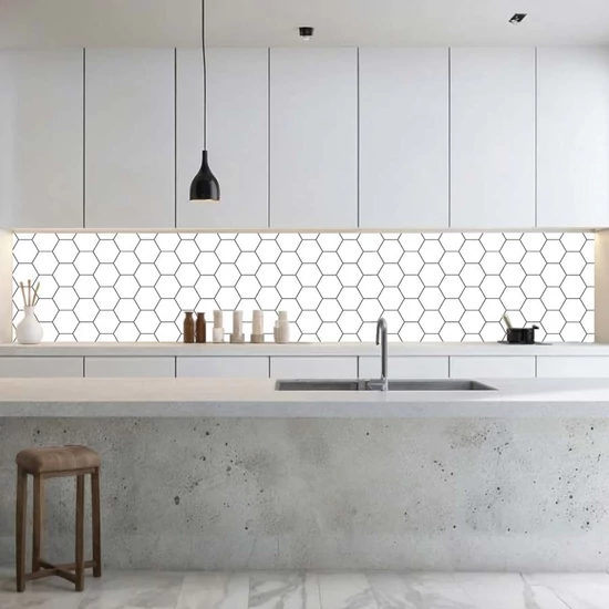 Konyhai hátfal Wallplex falburkoló Fehér Hexagon 60x240cm