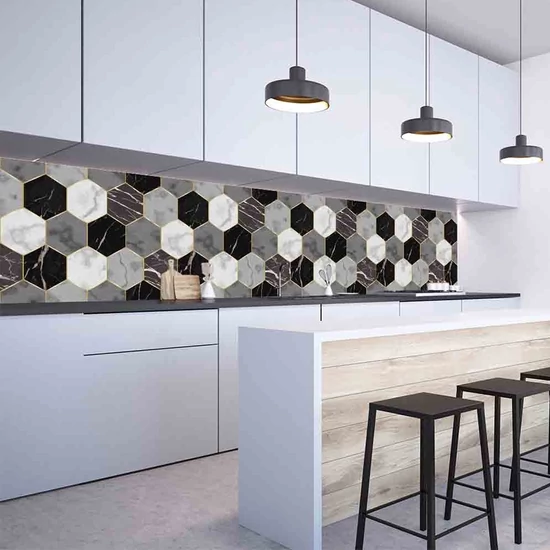 Konyhai hátfal Wallplex falburkoló Hexagon Szürke-Fekete 60x120cm